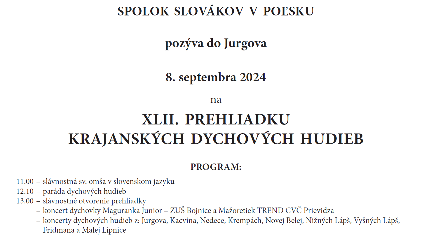 program krajanska dychova hudba