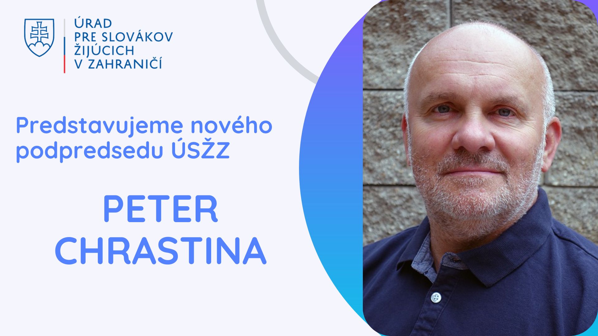 Oznam o nástupe prof. Chrastinu do funkcie podpredsedu a jeho fotografia