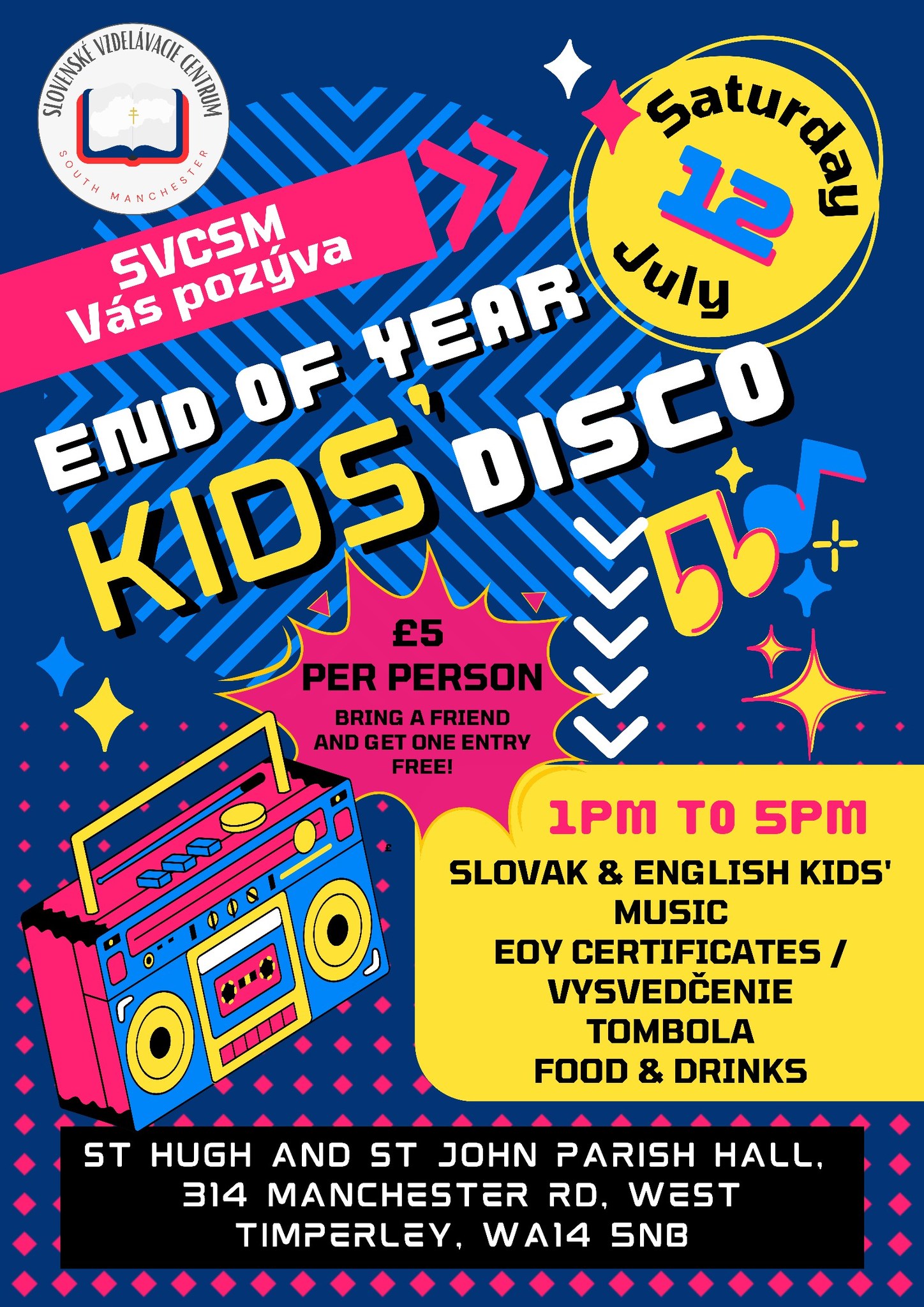 Plagá pestrofarebný, pozývajúci na detskú disco