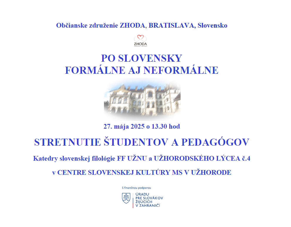 Plagát, budova, info v texte udalosti, logo ÚSŽZ - s finančnou podporou ÚSŽZ