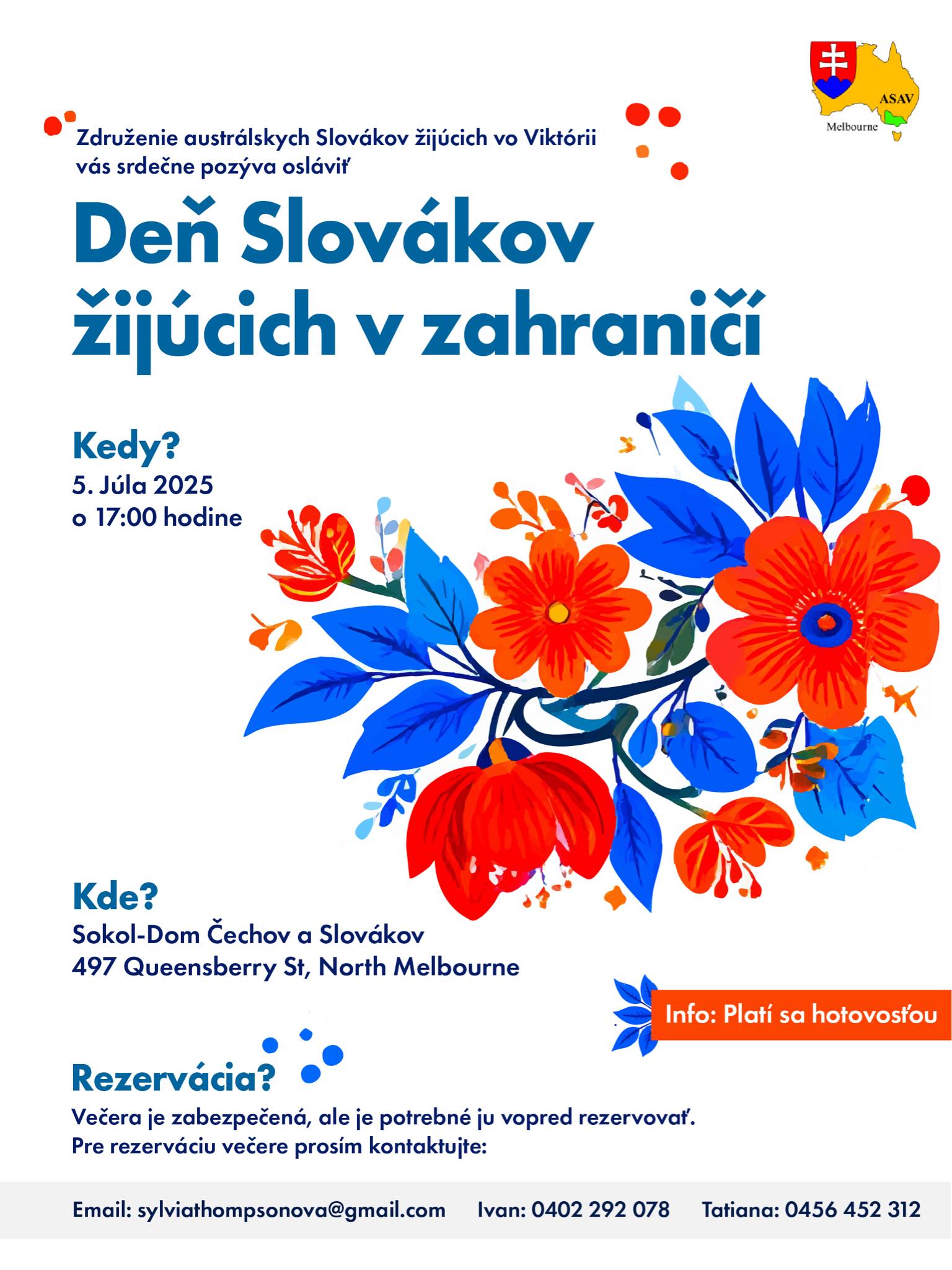 pozvánka na podujatie, červeno modré kvety