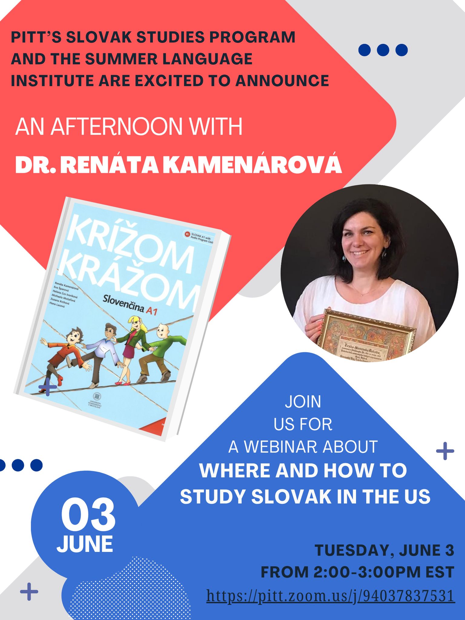 Pozvánka na webinár, je na nej foto dr. Kamenárovej a info, ktoré je aj v popise udalosti