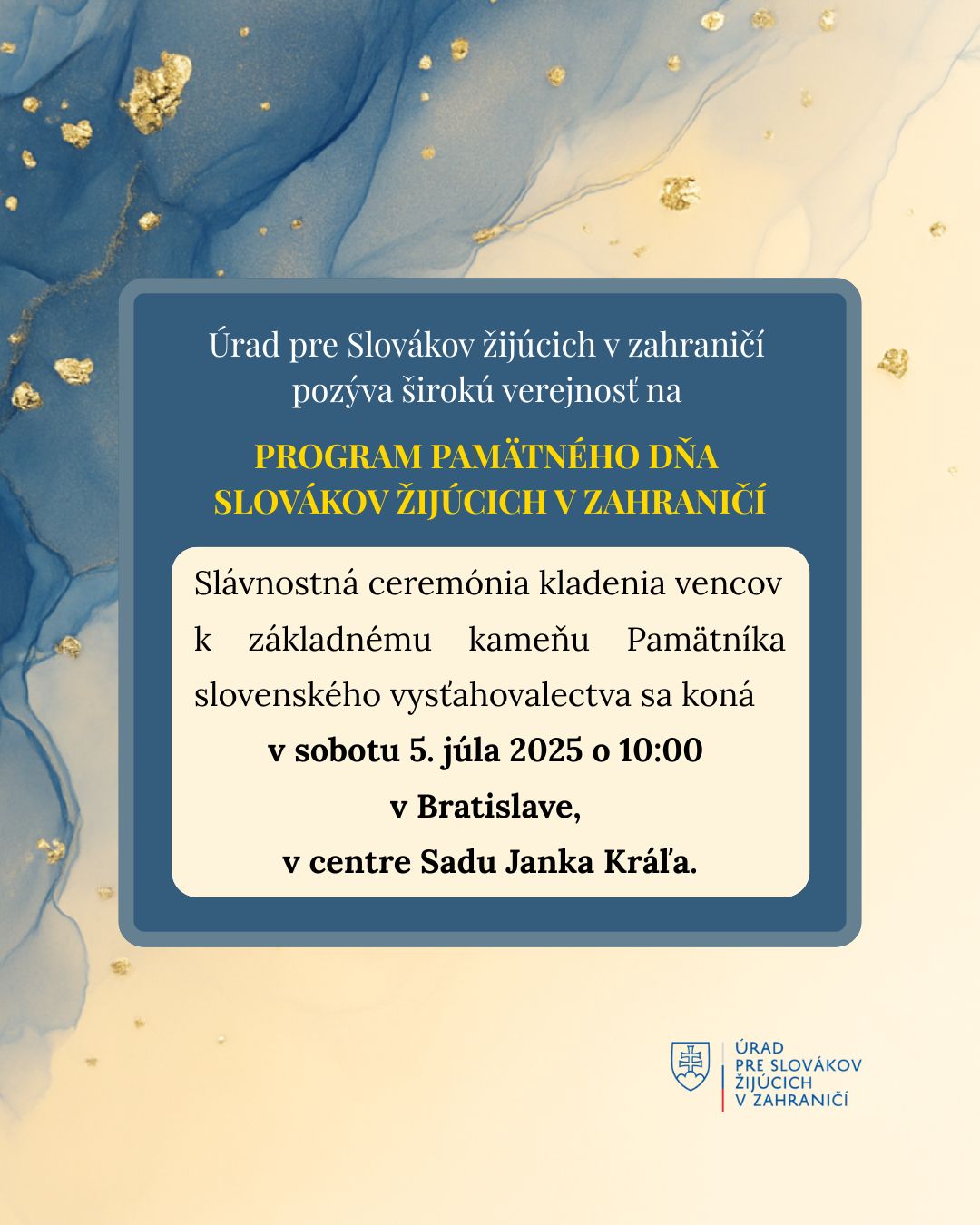 Pozvánka štvorcová, modro zlatý dizajn