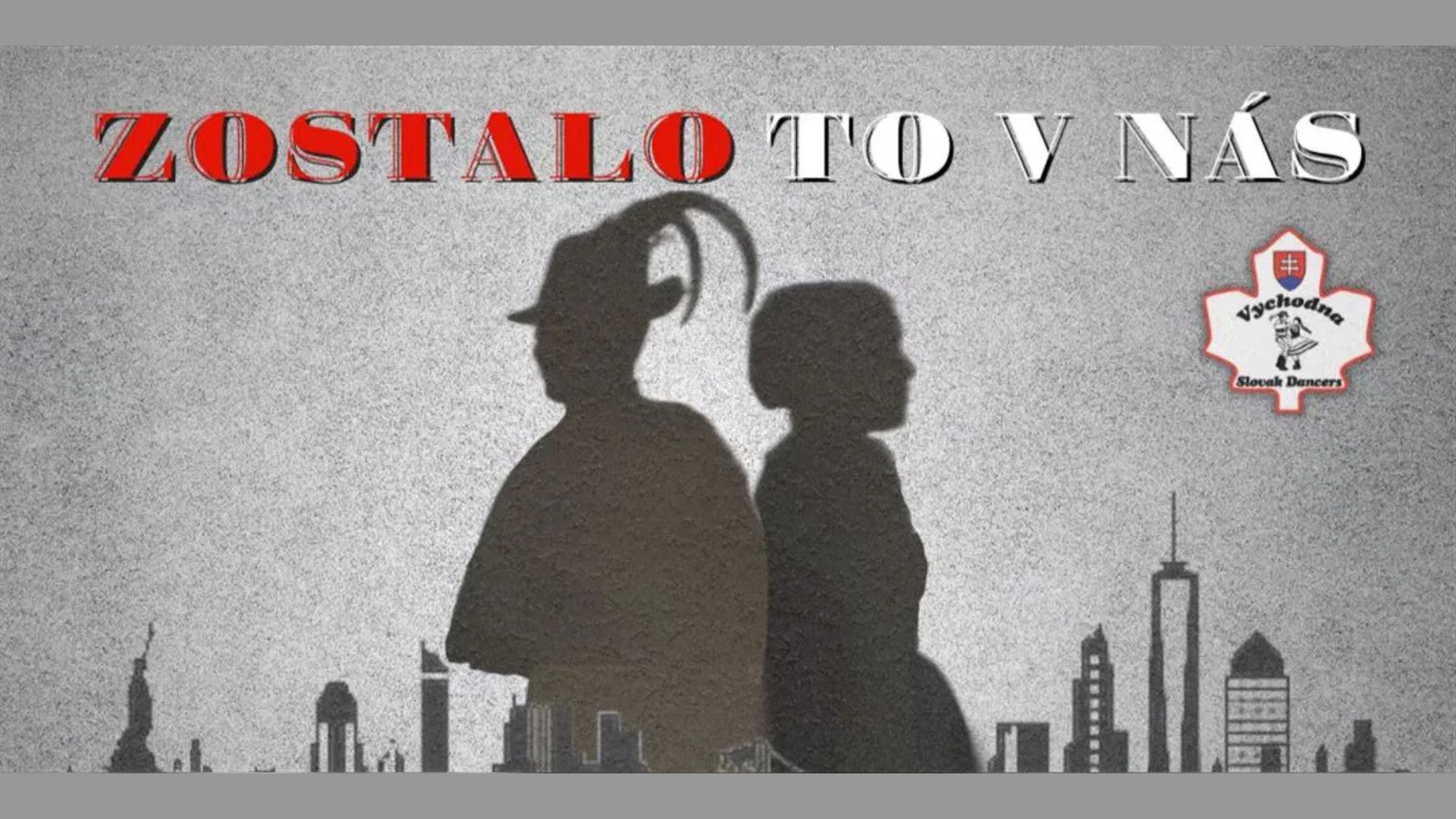 Grafika, prevažne ciernobiela, tiene tanečníkov na pozadí mrakodrapov, logo súboru