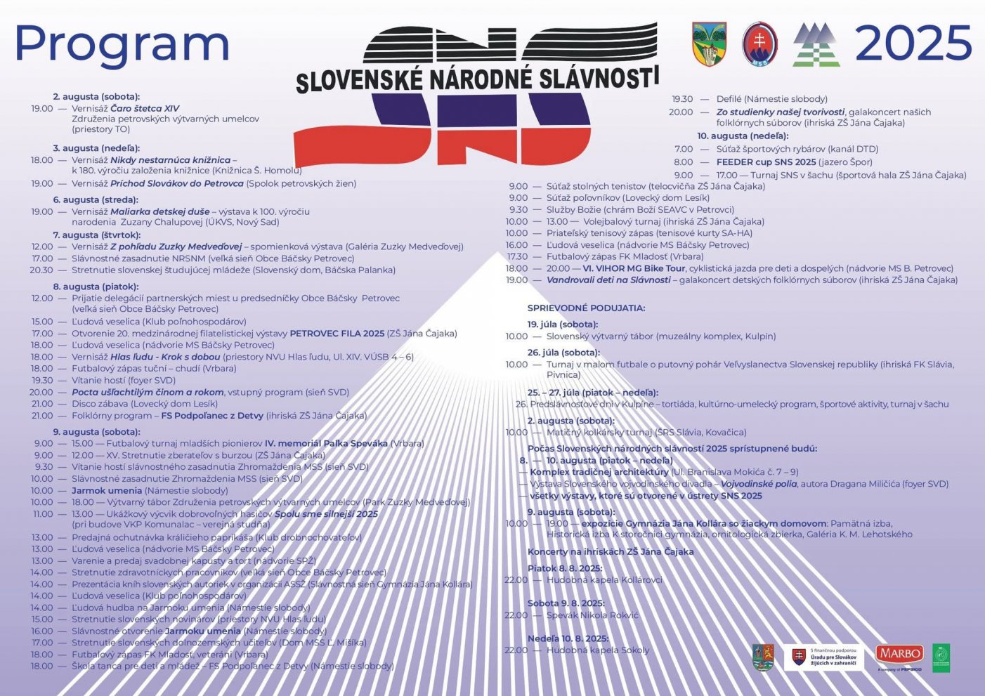 Plagát s programom, logo Slovenských národných slávností