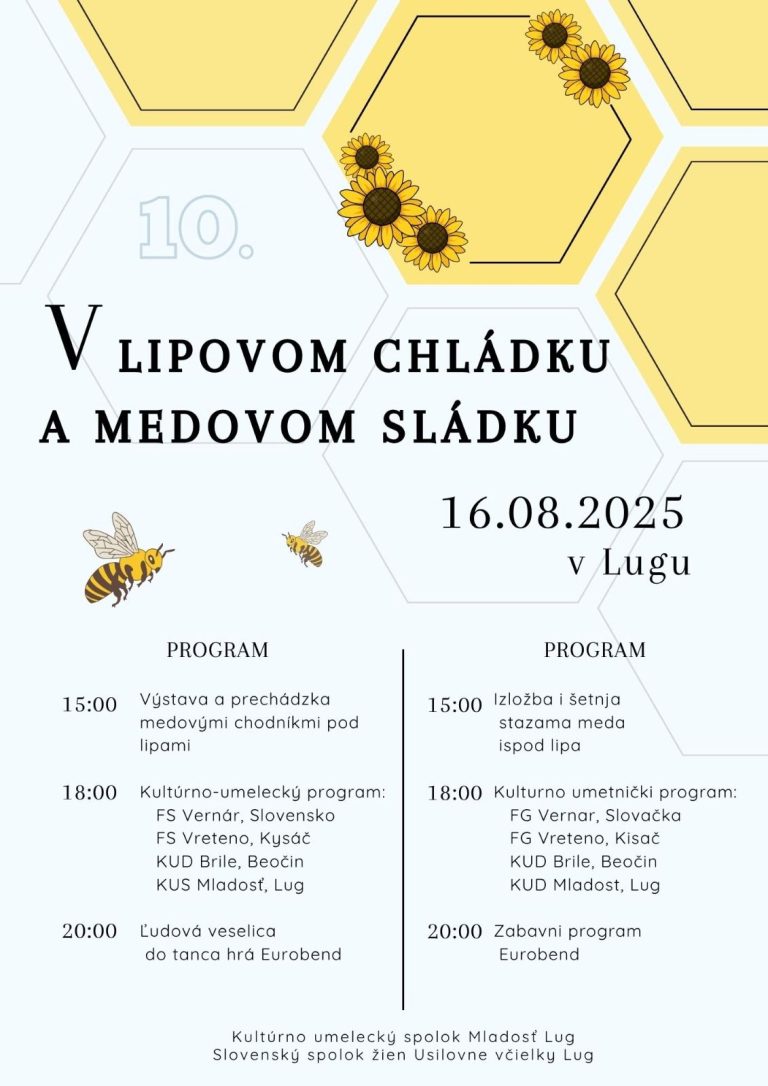 program - včely, plásty, info, že od 15:00 kultúrny program