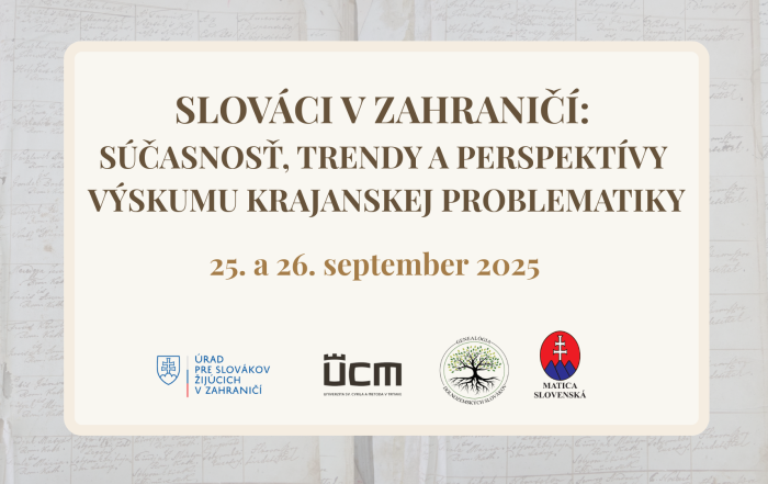 Konferencia grafika - starý text na pozadí - strany z matriky, logá organizátorov a partnerov