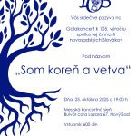 Grafika, modrý strom na bielom pozadí, pozvánka na galaprogram