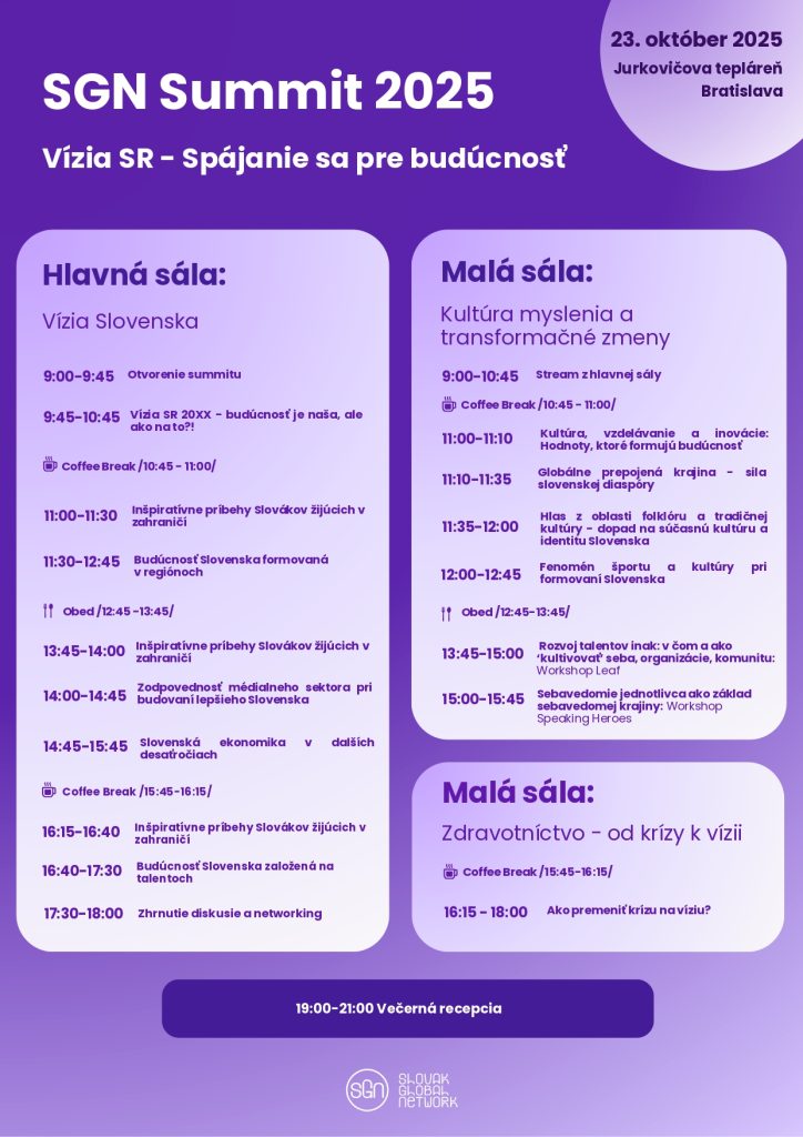 Program Summit SGN, fialové pozadie, viac na webe SGN  - link v článku