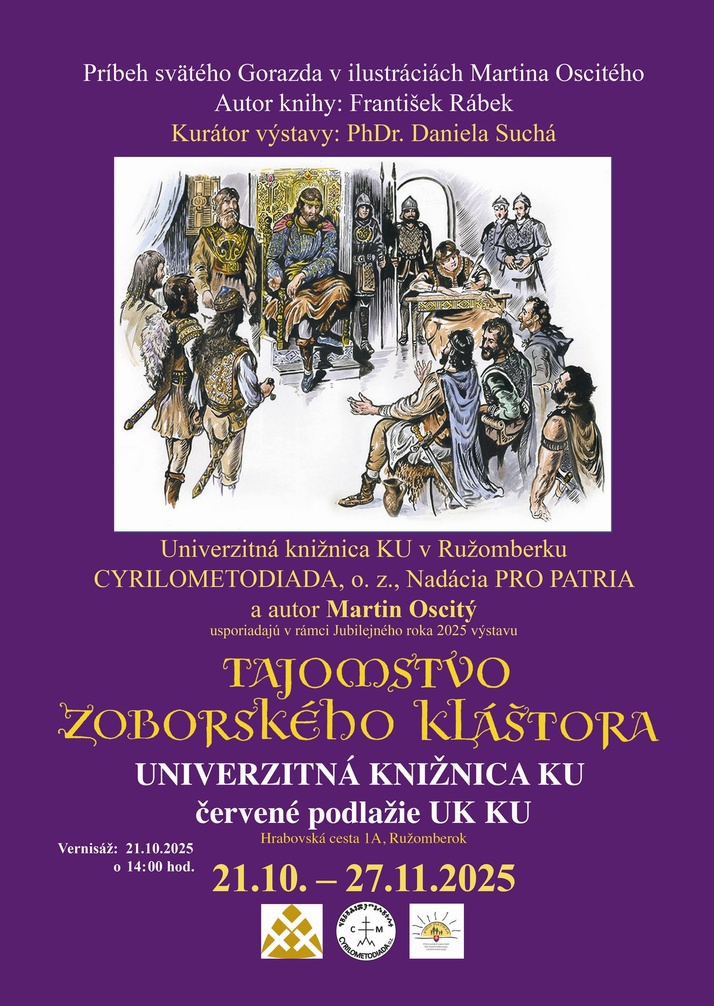 plagát k podujatiu, ilustrácia od M. Oscitého, fialové pozadie