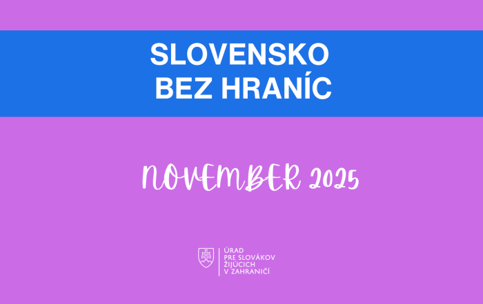 upútavka spravodajca NOVEMBER, logo USŽZ, fialové pozadie, názov Slovensko bez hraníc na modrom pozadí
