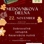 plagát, medovníky na hnedom pozadí a pozvánka s údajmi