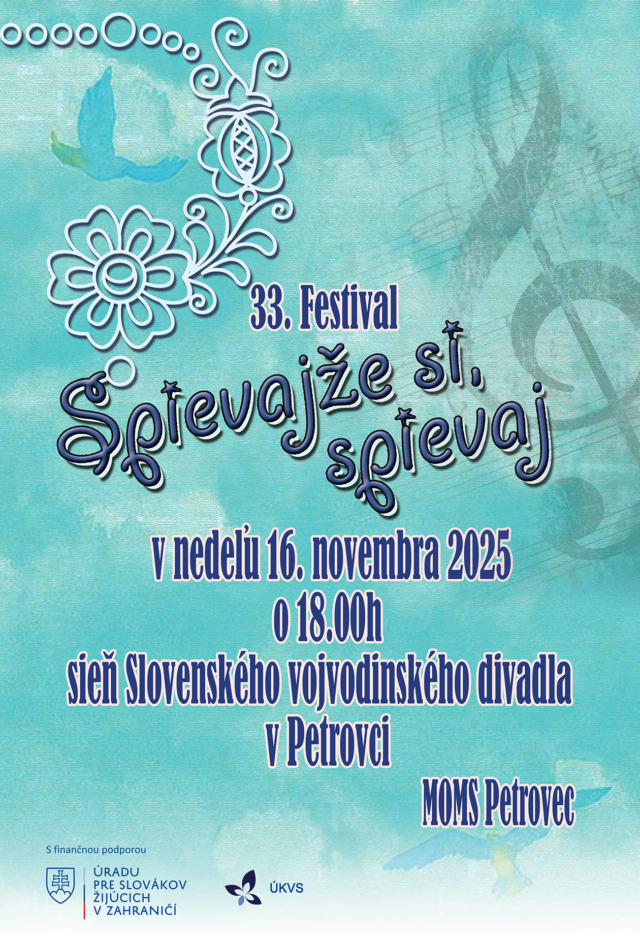 Plagát, tyrkysová farba, kvetinové ornamenty