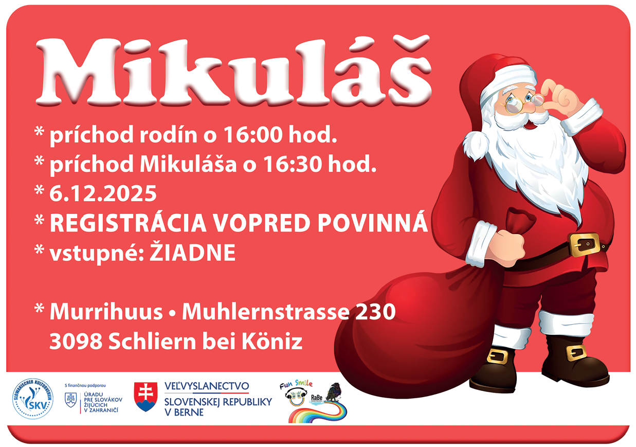 mikuláš, kreslený, červené pozadie, biele písmo