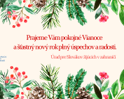 Vianočné prianie ÚSŽZ, vianočné motívy, červené písmo, logo ÚSŽZ