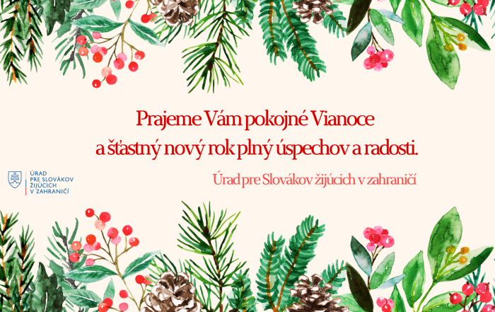 Vianočné prianie ÚSŽZ, vianočné motívy, červené písmo, logo ÚSŽZ