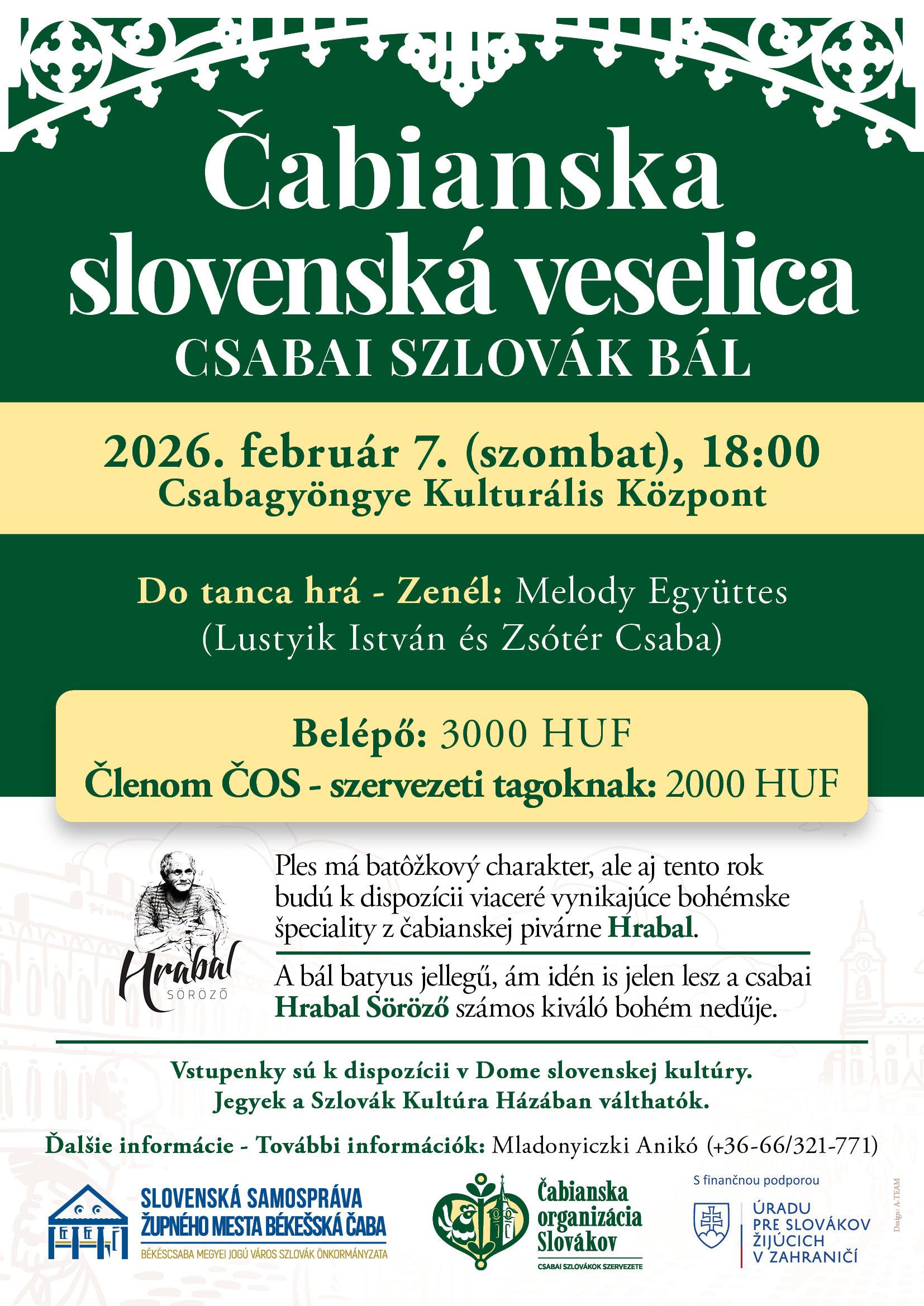 Plagát veselica, zelené pozadie, bielo žlté prvky, qr kód