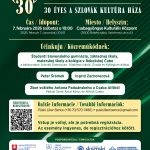 Plagát 30 rokov Slovenského domu, zelené pozadie, bielo žlté prvky, qr kód