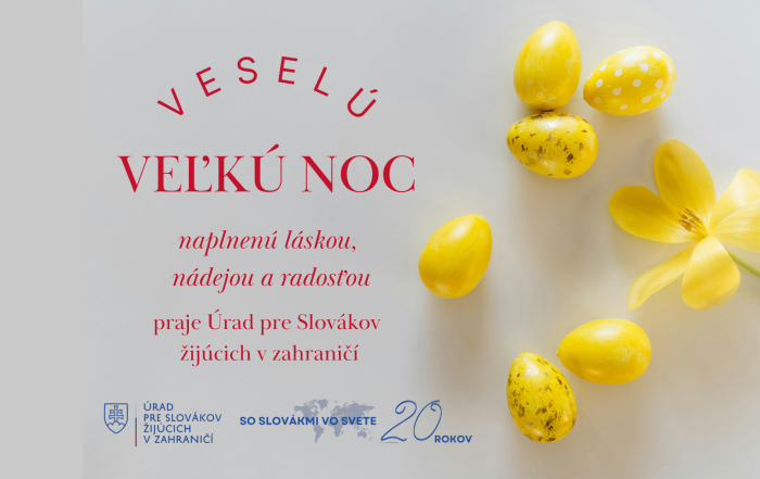 Veľkonočná tematika, prianie, žlté vajíčka, žltý kvet, logo ÚSŽZ