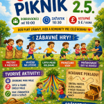 plagát pozývajúci na piknik, obrázok veselých detí