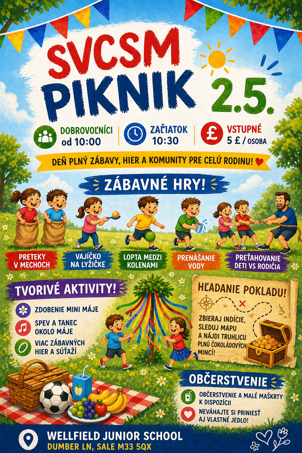 plagát pozývajúci na piknik, obrázok veselých detí