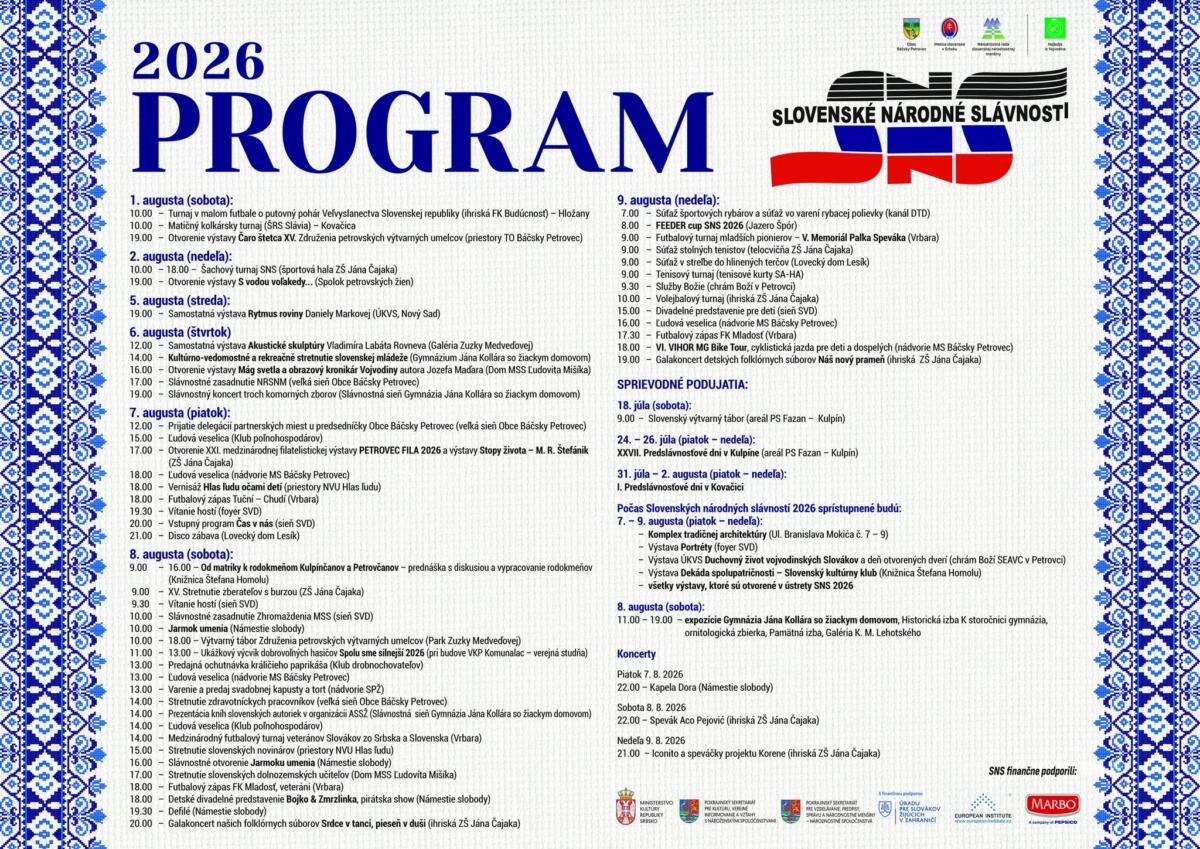 Program SNS 2026, info aj v texte na stránke