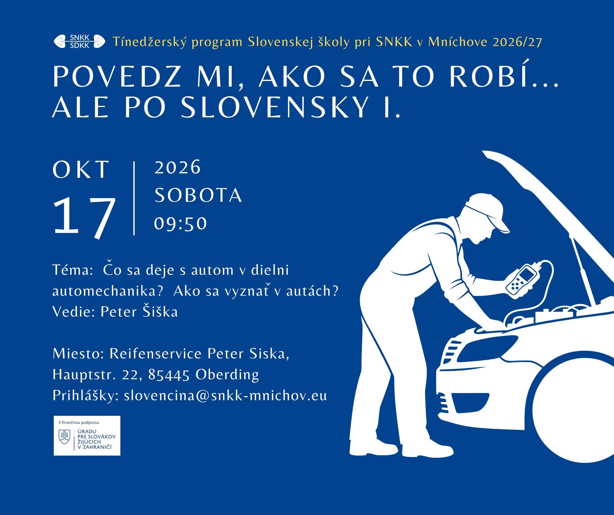 Plagát, mechanik nad autom