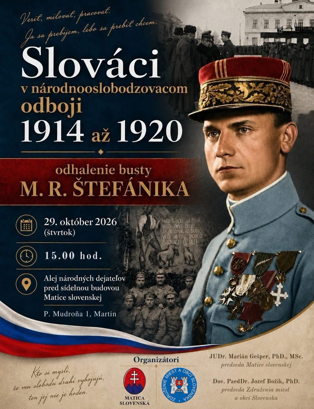 Plagát, pozývajú na odhalenie busty Štefánika