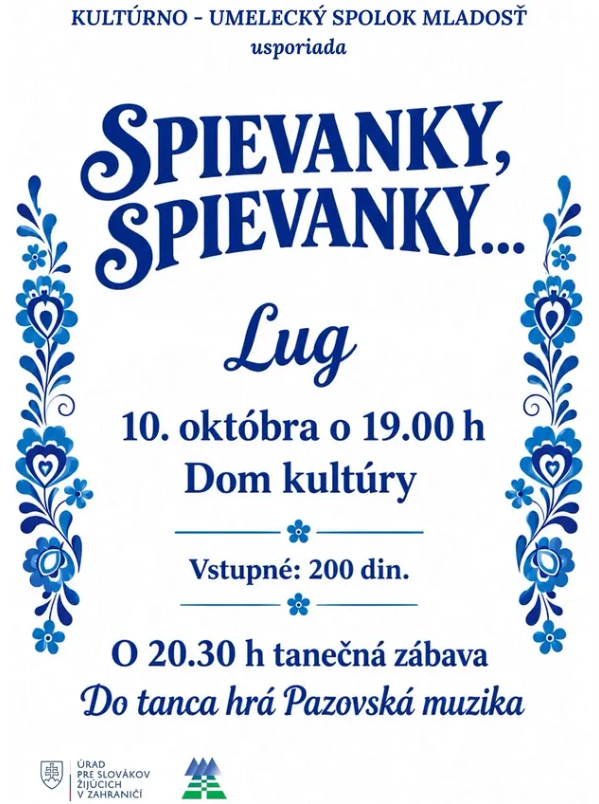 plagát, modro biele farby, ľudové ornamenty v modrej